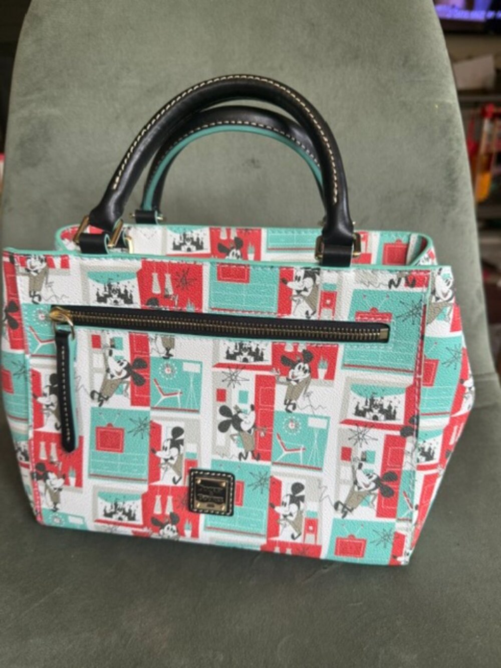 Disney Dooney & Bourke Mid-Century Mickey Satchel Bag Crossbody Teal B23MC1929